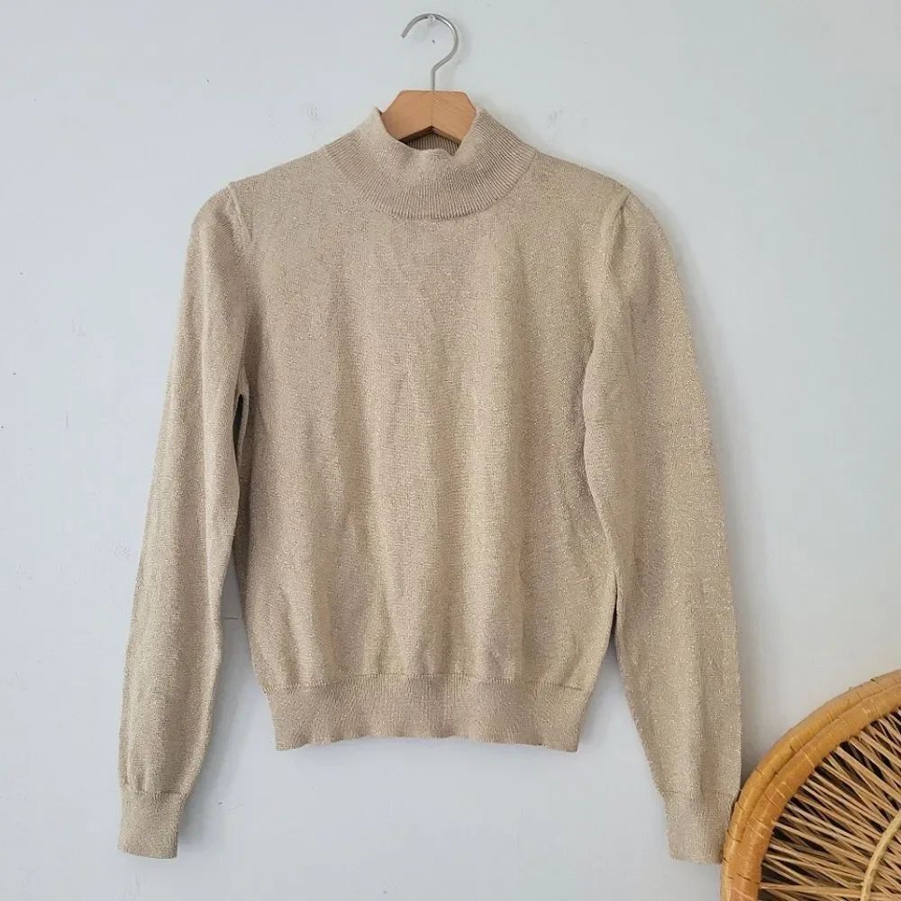 Vintage Andrea Viccaro Silk Gold Sweater Metallic Glitter Petite Medium